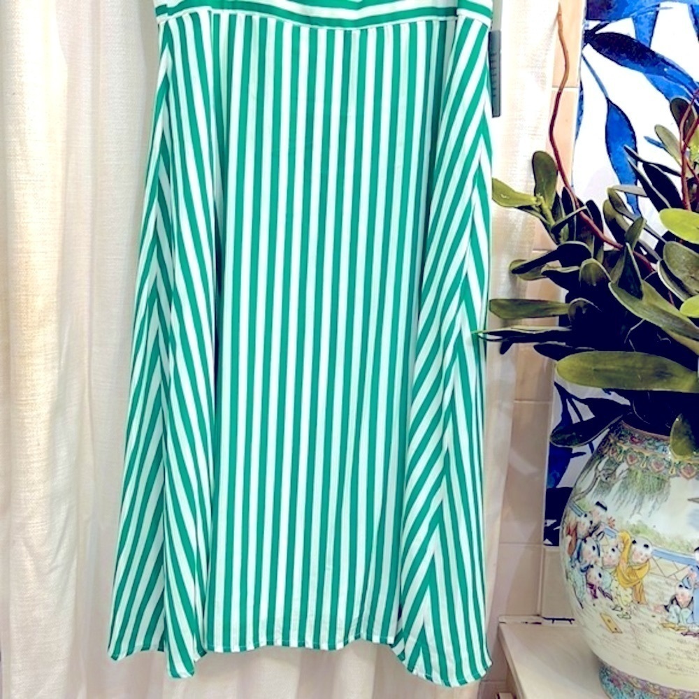 NWT Women’s Tash + Sophie Anthropologie Green & White Striped Midi Dress Size 12 - Picture 5 of 16